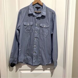 JOHN VARVATOS Size XL Navy White Nailhead Cotton Patch Pocket Long Sleeve‎ Shirt